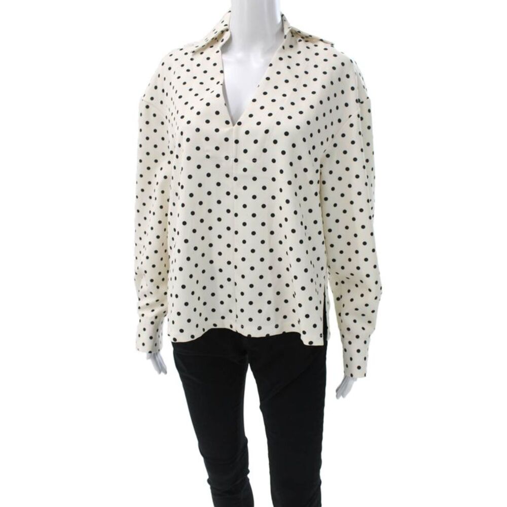 Nevada Love Womens Basic Polka Dot White Collared Long Sleeve Blouse Size M